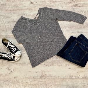 LOFT 3/4 Sleeve V-Back Marled Striped Sweater, Sml